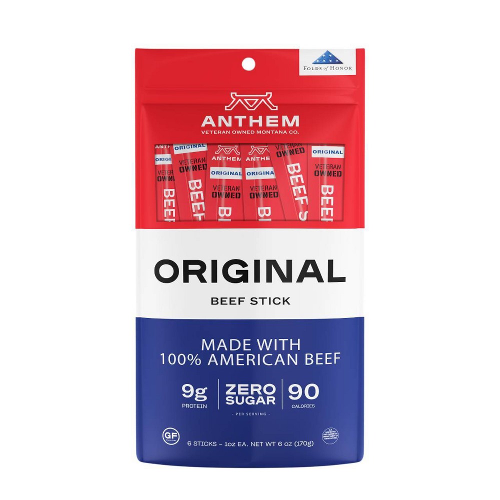 Anthem Snacks Original Beef Meat Sticks - 9g Protein - 6oz/6ct