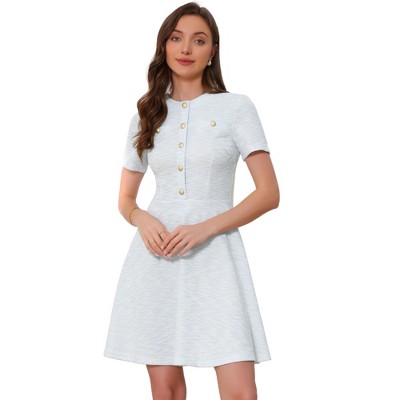 INSPIRE CHIC Women's Plaid Round Neck Short Sleeve A-Line Vintage Mini Tweed Dresses