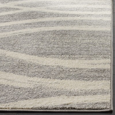 Grey and Cream Synthetic Square Area Rug, 6' x 6'
