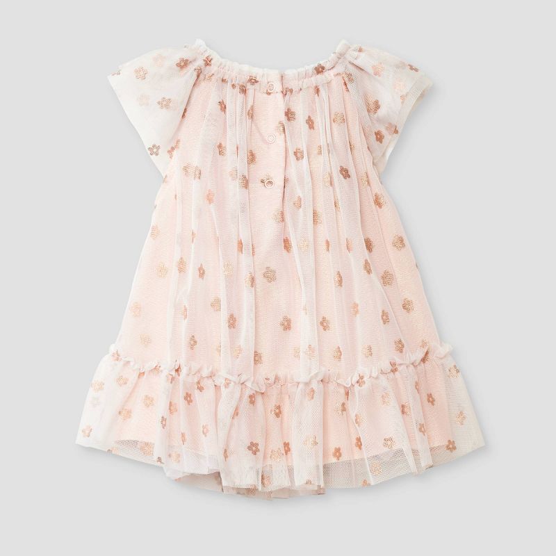 Baby Girls' Spring Floral Printed Tulle Dress - Cat & Jack™ Peach Orange, 3 of 6