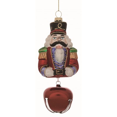 Transpac Glass Green Christmas Nutcracker Bell Ornament