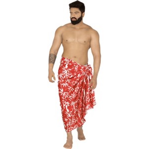 LA LEELA Men's Sarong Bath Swim Pareo Beach Wraps One Size Berry Leaves - 1 of 4