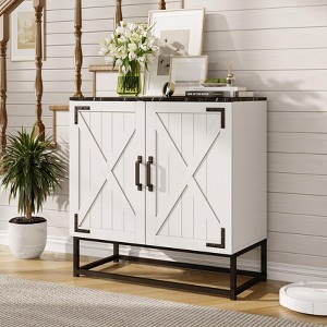 Vabches 32"W Storage Cabinet with Barn Door, Marble Tabletop & Adjustable Shelf, Entryway Console Table, White - 1 of 4
