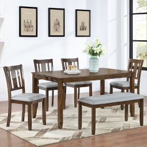 Lyngins 6-Piece Modern Wooden Dining Table Set for 6 People– Rectangular Table, 4 Upholstered Armless Chairs & Bench, for Living Room/Kitchen - 1 of 4