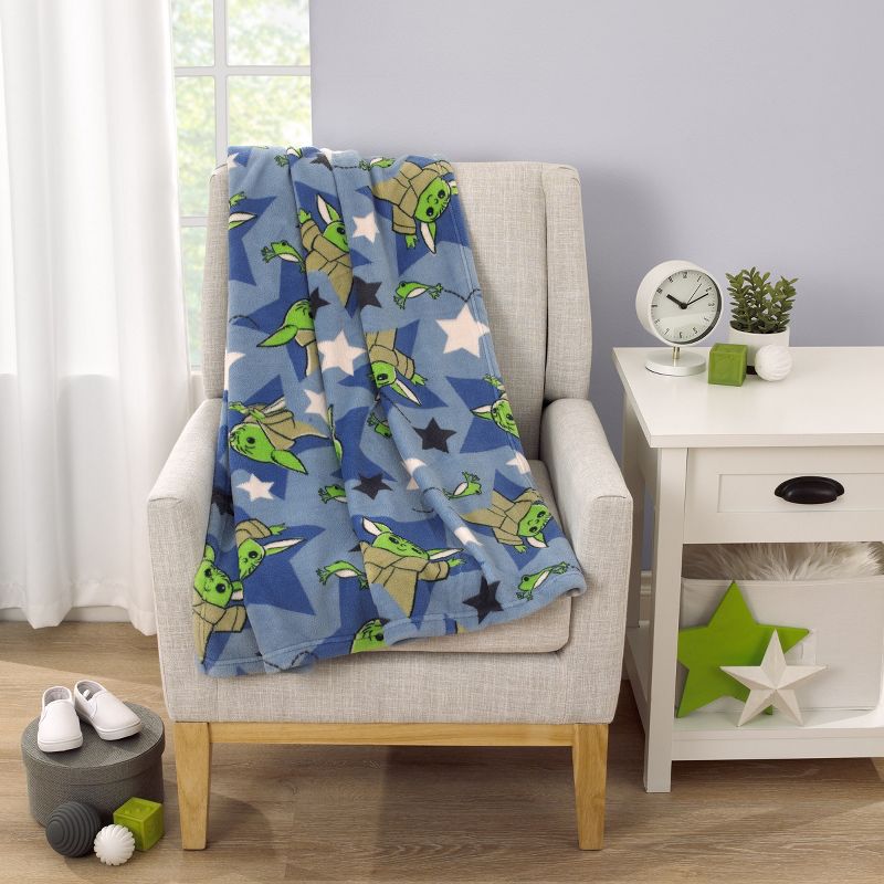 Star Wars The Child Cutest in the Galaxy Blue, Green, and Gray, Grogu, Stars, and Hover Pod Super Soft Toddler Blanket, 3 of 6