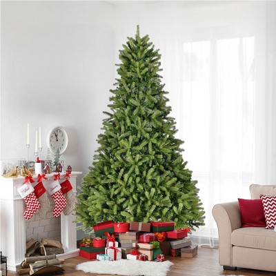 Bella Depot 9Ft Artificial Christmas Tree with 2576 PE&PVC Mixed Branch Tips, Unlit Hinged Premium Spruce Fake Xmas Trees, Holiday Decoration