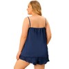 Agnes Orinda Women's Plus Size Satin Cross Camisole Ruffle Trim Elastic Waist Shorts Sleepwear Pajamas Set with Pocket - 4 of 4