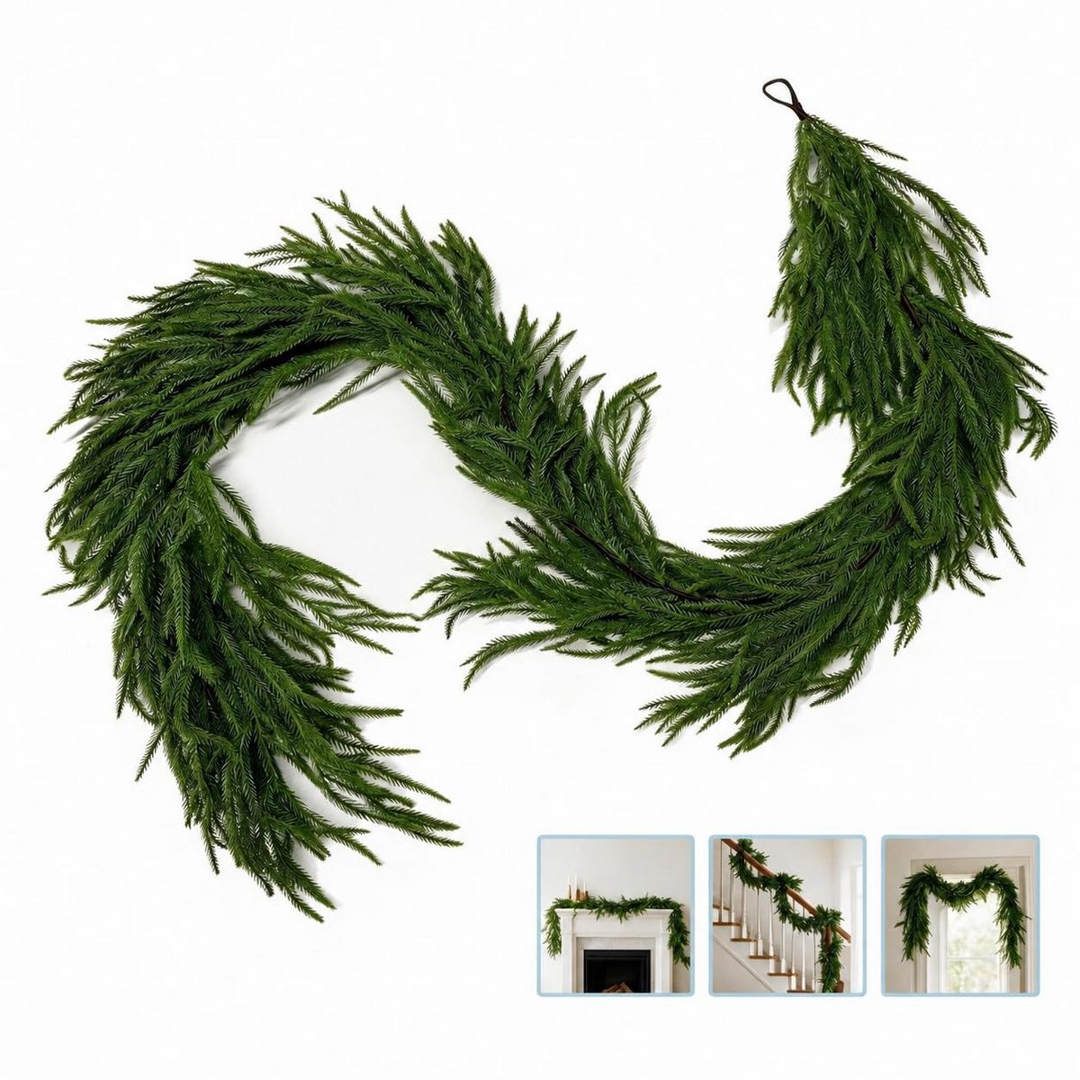Realistic Norfolk Pine Christmas Garland – Natural Holiday Decor for Mantel, Door & Staircase – Superior Xmas Fireplace Garland - thumbnail 2