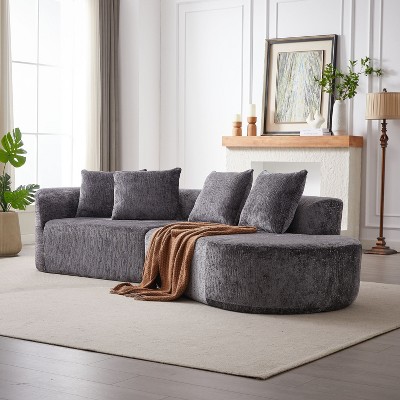 114-Inch Chenille 4-Seater Oversized Sectional Sofa with Deep & Wide Seats, Curved Design & 4 Pillows for Living Room or Bedroom