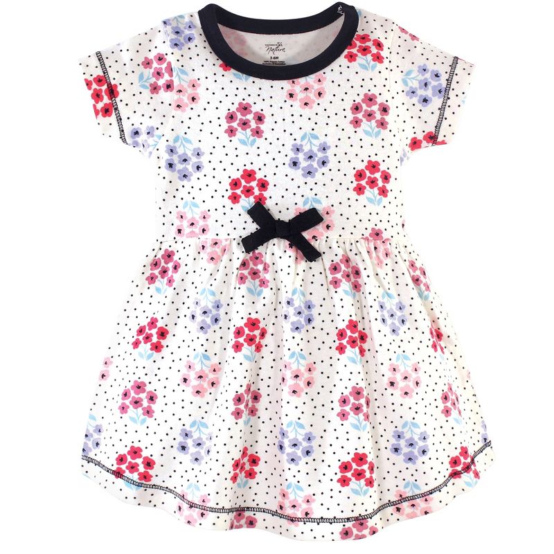 Touched by Nature Baby and Toddler Girl Organic Cotton Short-Sleeve Dresses 2pk, Floral Dot, 4 of 5