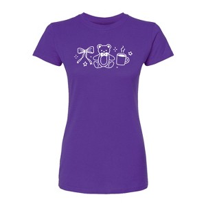 Women's - Instant Message - Teddy Bow Coffee Fitted Graphic T-Shirt - 1 of 2