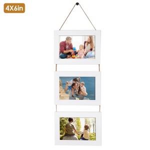 NewHome "Rustic 3-Opening 4x6 Inch Wall Hanging Picture Frame, Collage Photo Display, Wooden Home Decor" White - 1 of 3