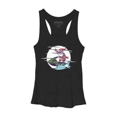 Women's Design By Humans Christmas Cartoon Santa Riding A Jet Ski By rasok Racerback Tank Top