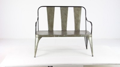 Silver Metal Farmhouse Outdoor Garden Bench, 2-Seater