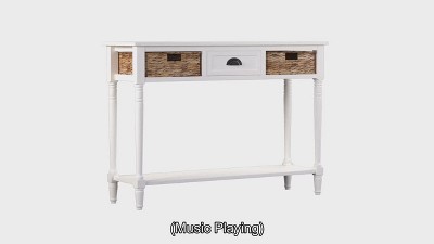 White Pine and Rattan Console Table with Storage, 45"