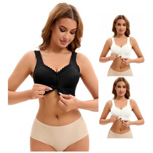 INSPIRE CHIC 3 Pcs Women's Lace Front Closure Full Coverage Workout Wirefree Breathable Soft Bras - 1 of 4