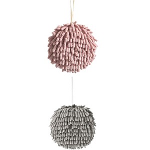 REGALWOVEN 2 Pack Soft Absorbent Chenille Fuzzy Ball Hand Towels for Bathroom Home Decor 6" x 6" - 1 of 4