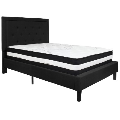 Flash Furniture Roxbury Panel Tufted Upholstered Platform Bed and Pocket Spring Mattress