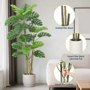 Simulated Monstera Deliciosa with Curved Plastic Pole, Large and Realistic Tropical Palm Tree, with Bendable Branch, UV Resistant, Suitable - 1 of 4