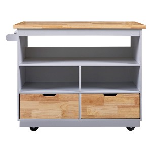 TiramisuBest 53.7in Farmhouse Kitchen Island with Power Outlet, 2 Sliding Barn Door Kitchen Storage Island with Drop Leaf, Spice Rack Rol - 1 of 4