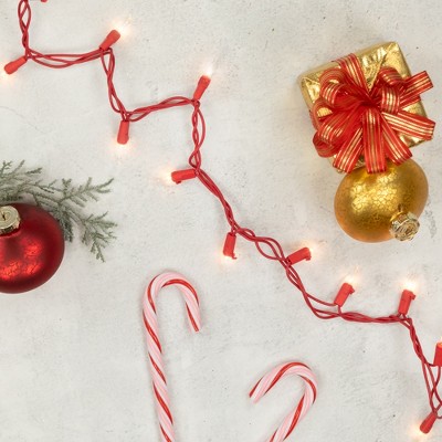 Clear Mini Incandescent Christmas Tree Lights with Red Wire