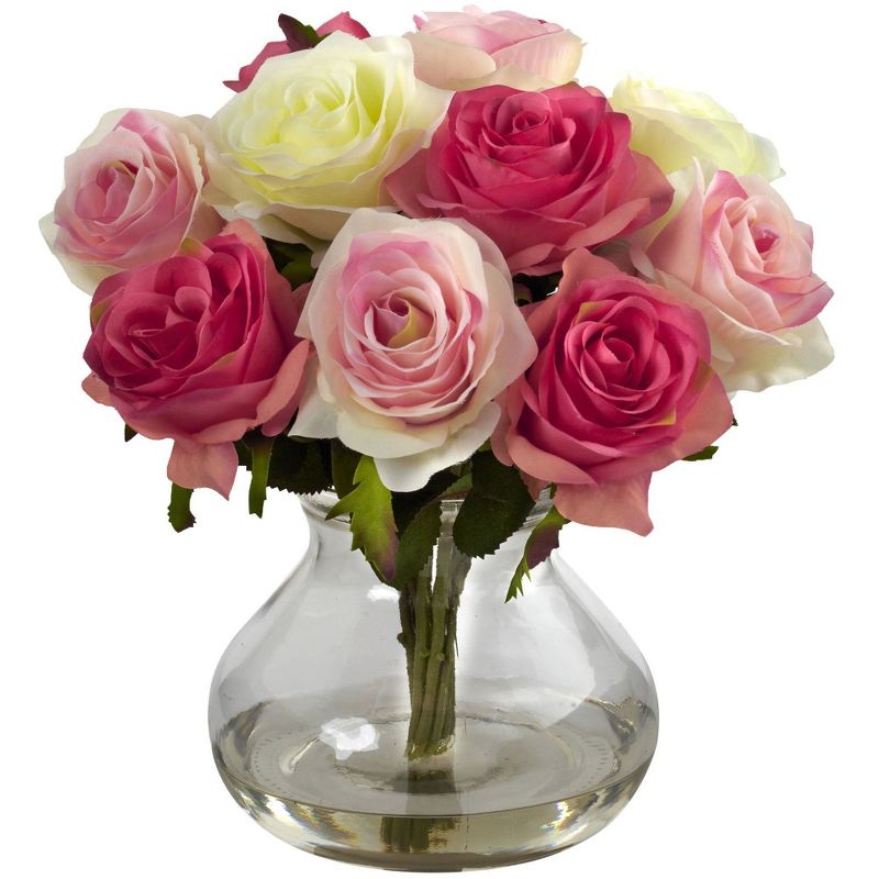 Nearly Natural 11-in Rose Arrangement with Vase, 2 of 8
