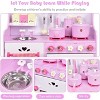 Costzon Kids Kitchen Playset, Wooden Strawberry Toy Set with 13-Piece Cookware, Sound Effects, Pot, Pan, Sink & Oven (Pink) - 2 of 4