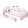 Acekool Kids Twin Platform Bed Frame with Clouds & Sunflower Decor, 2 Storage Drawers, Wood Slats, Fairytale Design, White - 4 of 4