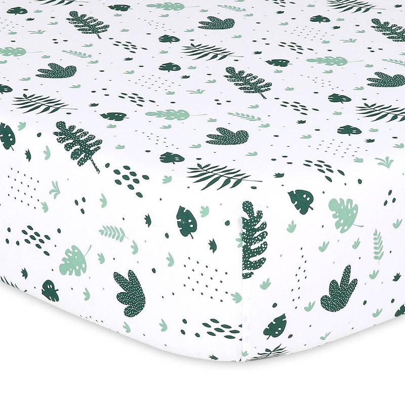 The Peanutshell Fitted Crib Sheets - Green Botanical Leaf - 4pk, 3 of 14
