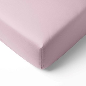 Bacati - Solid Pink 100 percent Cotton Universal Baby US Standard Crib or Toddler Bed Fitted Sheet - 1 of 4
