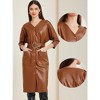 Allegra K Women's Faux Leather 3/4 Sleeve Button Down V Neck Party Club Midi Dresses - 2 of 4