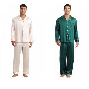 INSPIRE CHIC Men's 2 Pack Sleepwear Button Down Long Sleeve Classic Satin Pajamas Sets - 1 of 4
