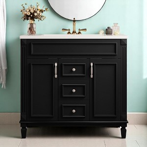 Mshliw 36 Inch Bathroom Vanity with Sink, Modern Freestanding Storage Cabinet with 2 Soft Closing Doors and 2 Drawers, Single Sink Bath Vanity(Black) - 1 of 4