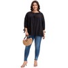 Women's Plus Size Tie Tassel V Neck Hollow Bowknot 3/4 Sleeve Adjustable Cuffs Casual Blouses - Agnes Orinda - 3 of 4