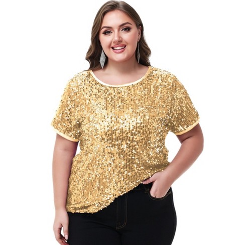 Anna kaci Women s Plus Size Short Sleeve Sequin Top Round Neck Xx Large Gold Target