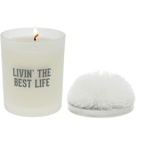 Pavilion Gift Company - Best Life - White - 5.5 oz - 100% Soy Wax Candle with Pom Pom Lid Scent: Tranquility - Flame Candles - 1 of 4