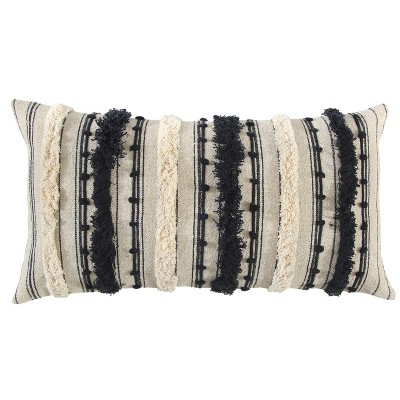 14"x26" Oversized Poly-Filled Striped Lumbar Throw Pillow Black/Ivory - Rizzy Home