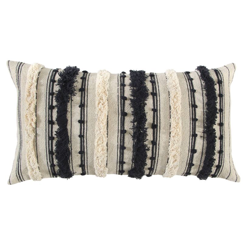 14&#34;x26&#34; Oversized Poly-Filled Striped Lumbar Throw Pillow Black/Ivory - Rizzy Home, 1 of 7