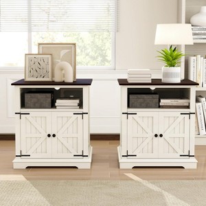 Dyonery End Table with Charging Station, 24 Inch Farmhouse Side Tables Living Room, Wood Rustic Nightstand, Bedside Table for Bedroom, Black - 1 of 4