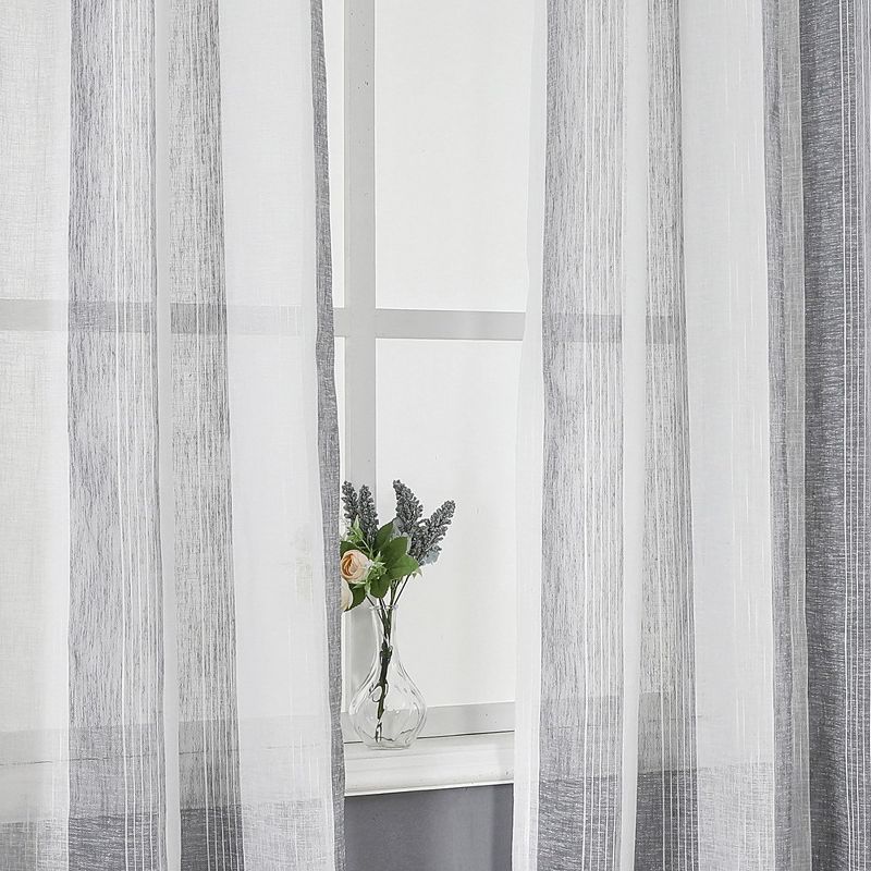 Whizmax Semi Sheer Curtains Room Decorative Vertical Stripe Voile Grommet Faux Linen Textured Window Drapes, 2 Panels, 4 of 8