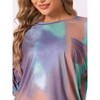cheibear Women's Cotton Tie Dye Long Sleeve Round Neck Shirt with Drawstring Long Pants Pajama Set - 4 of 4