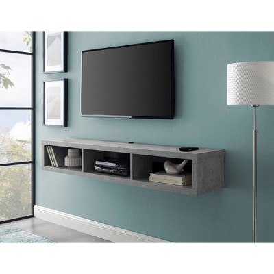 Stone Gray 60" Wall Mounted TV Console with Concealed Wire Management