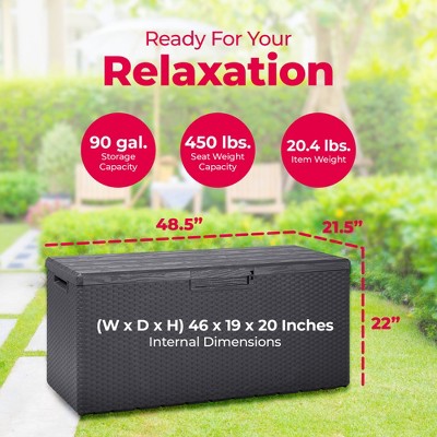 Gray Lockable Plastic Wicker Deck Box with Wheels