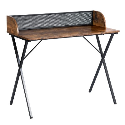 HomeRoots 39" Brown and Black Wood and Metal X-Shape Computer Desk