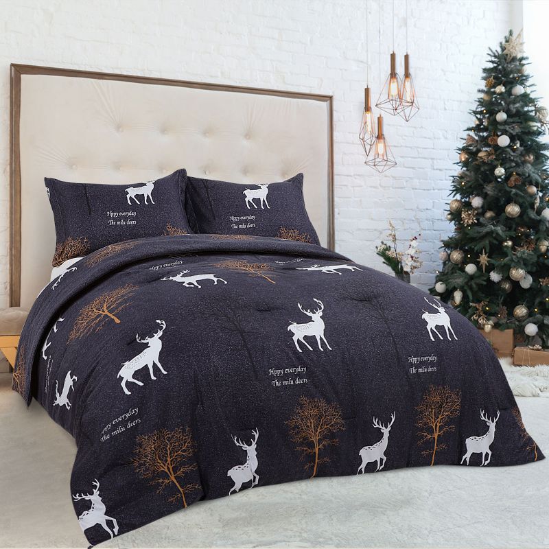 PiccoCasa Comforter Sets Duvet Bed Sets Elk Tree Pattern Comforter with 2 Pillow Shams 3pcs, 3 of 6