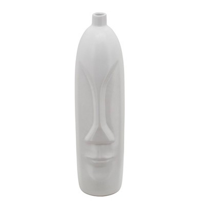 Sagebrook Home 18" Ceramic Face Vase - Ceramic Table Decor, Rustic Decorative Centerpiece For Home, Wedding, Office Decor - White Vase Decor