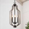 LNC Quaint 3-Light 12.5" Farmhouse Lantern  Mini Chandelier, Rustic Bronze and Distressed Grayish White Wood - 2 of 4
