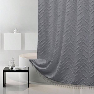 Gray shower curtain, boho fabric, textured tufted chevron, waterproof bathroom curtain 72x 72 - 1 of 4