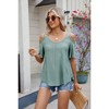 Womens Eyelet  Embroidery Tops Spaghetti Straps Short Sleeve Cold Shoulder Front Knit Casual Summer Lightweight Blouses for Women - 2 of 4
