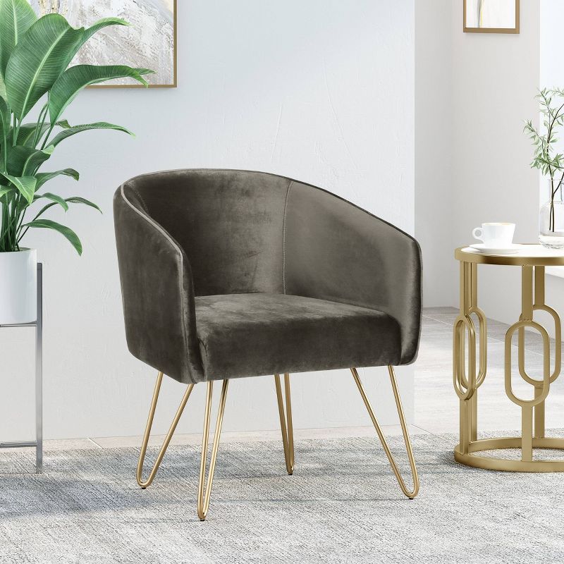 Grelton Modern Glam Velvet Club Chair with Hairpin Legs - Christopher Knight Home, 3 of 11
